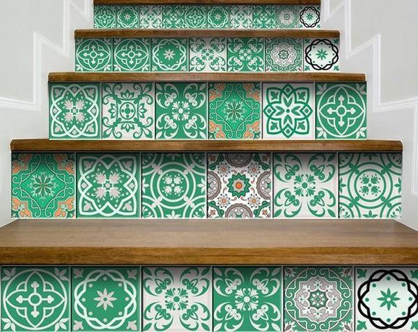 4" x 4" Green and White Mosaic Peel and Stick Removable Tiles