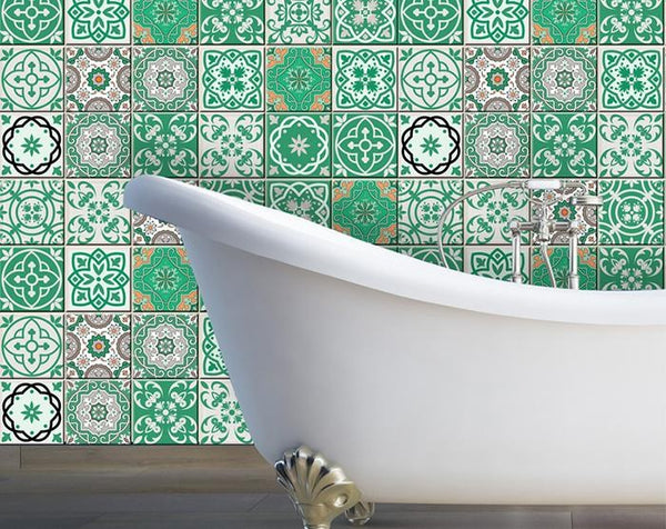 4" x 4" Green and White Mosaic Peel and Stick Removable Tiles