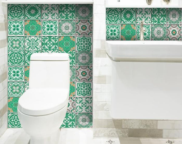 6" x 6" Green and White Mosaic Peel and Stick Removable Tiles