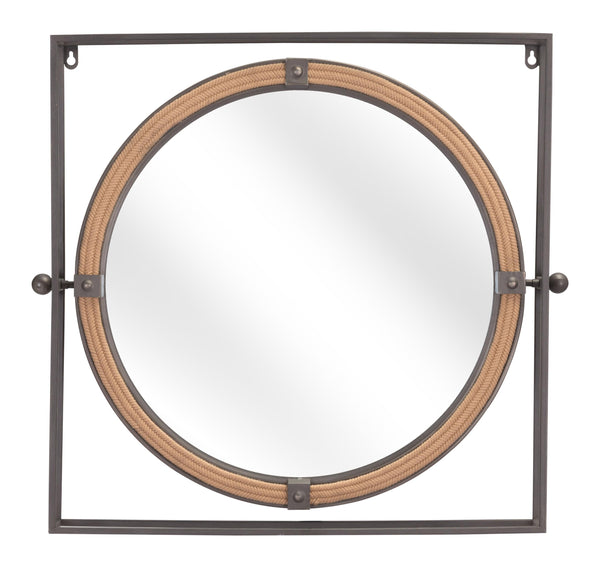 Gray Metal Nautical Round Mirror