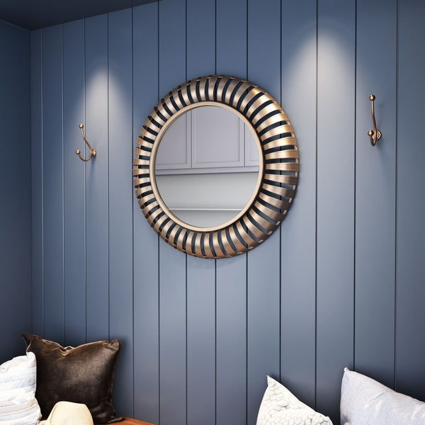 Matte Gold Striped Round Mirror