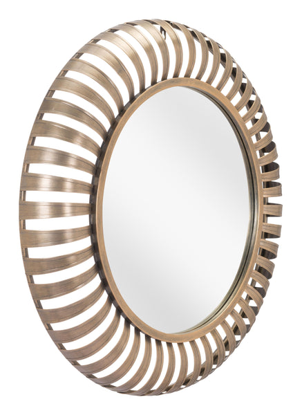 Matte Gold Striped Round Mirror