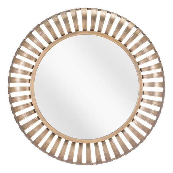 Matte Gold Striped Round Mirror