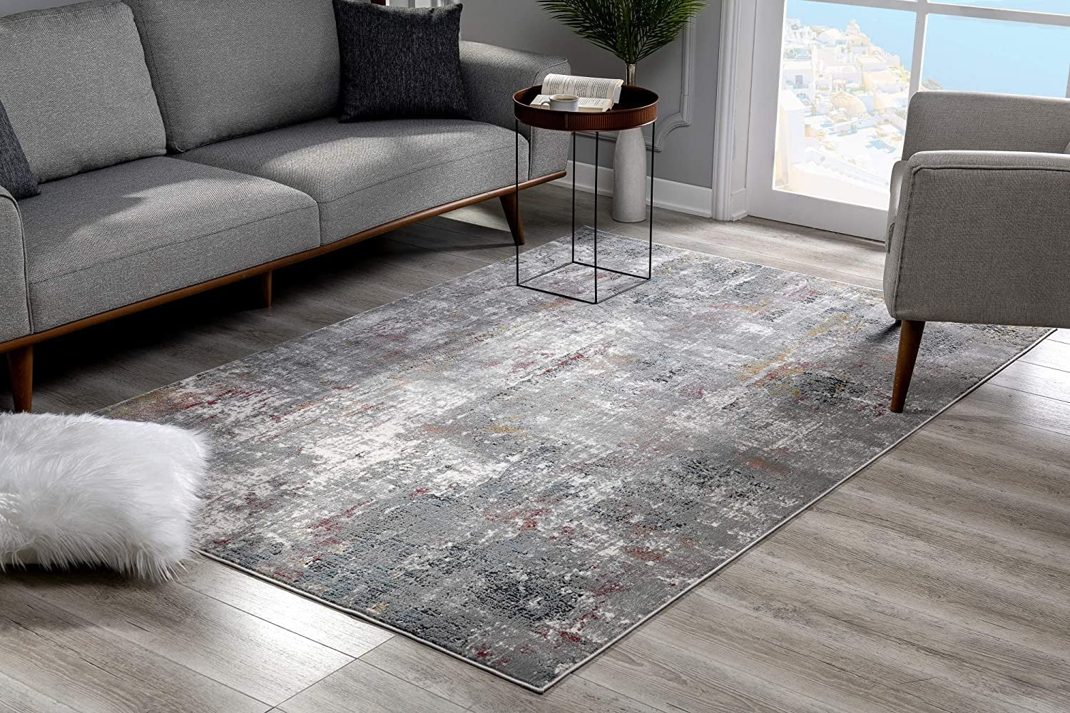 2’ x 4’ Gray and Ivory Abstract Area Rug