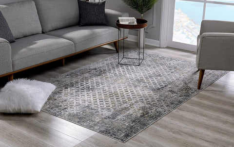 2’ x 5’ Gray and Ivory Distressed Area Rug