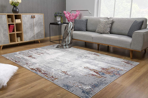 4’ x 6’ Gray and Ivory Modern Abstract Area Rug