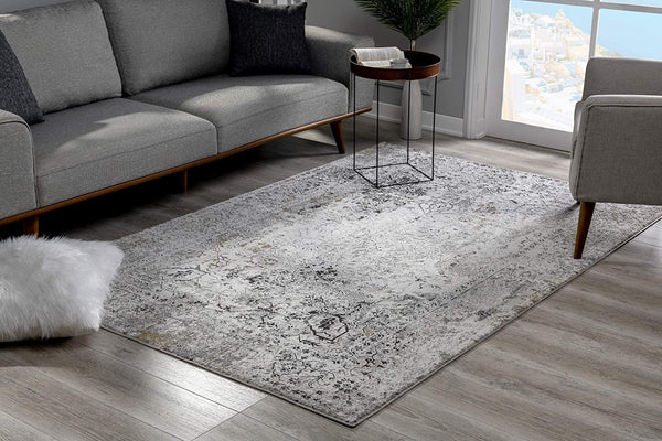 4’ x 6’ Gray Distressed Ornate Area Rug