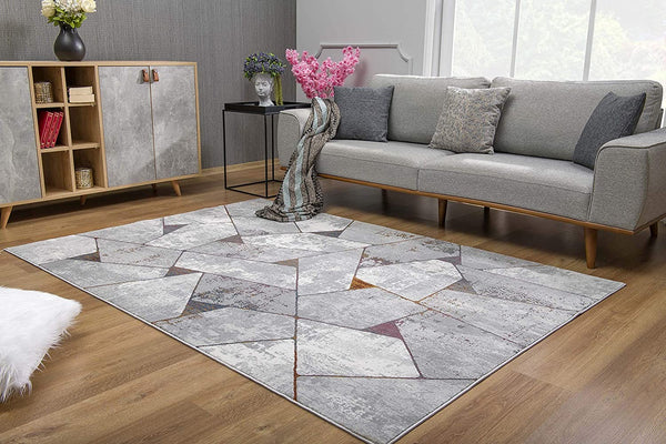 4’ x 6’ Gray Irregular Geometric Area Rug