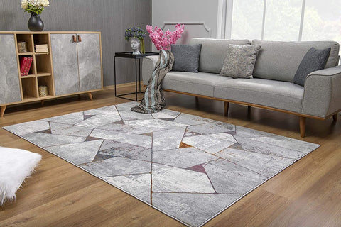 4’ x 6’ Gray Irregular Geometric Area Rug