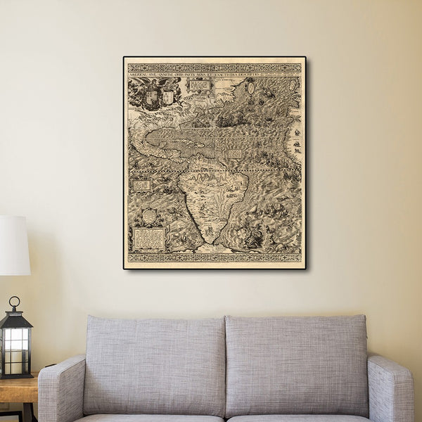 20" x 24" Vintage 1562 Map of Early Americas Wall Art