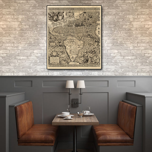 20" x 24" Vintage 1562 Map of Early Americas Wall Art