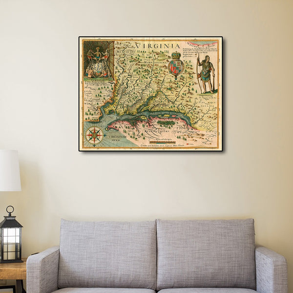 24" x 32" Map of Virginia c1627 Vintage Poster Wall Art