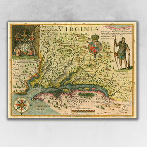 24" x 32" Map of Virginia c1627 Vintage Poster Wall Art