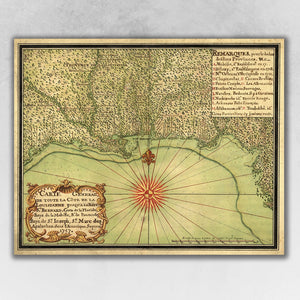 24" x 30" c1747 Map of the Gulf Coast Vintage Poster Wall Art