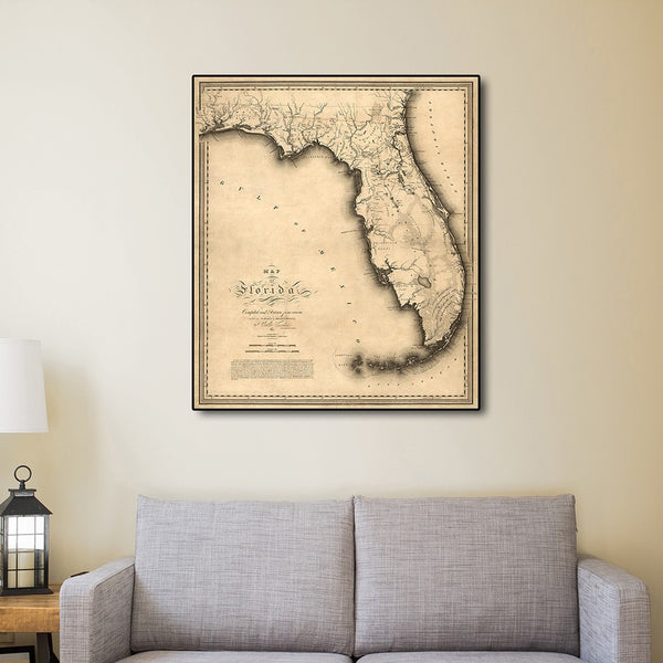 24" x 28" c1823 Early Map Of Florida Vintage Poster Wall Art