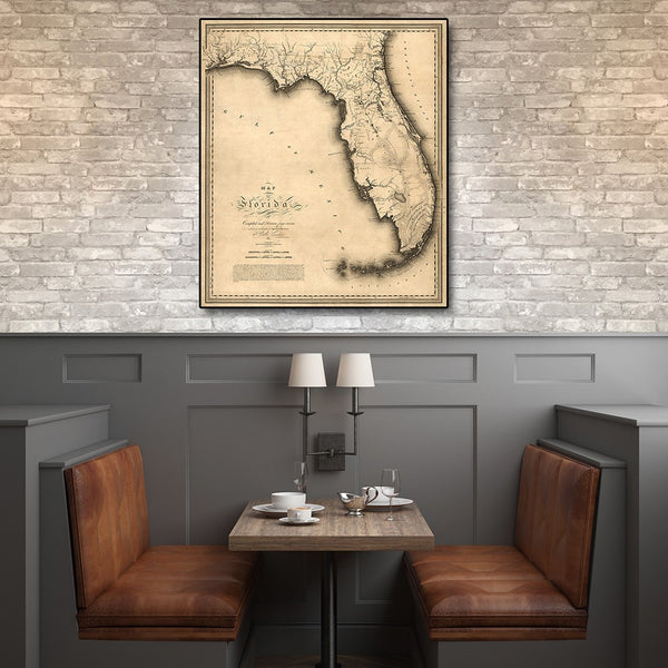 24" x 28" c1823 Early Map Of Florida Vintage Poster Wall Art