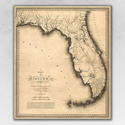 24" x 28" c1823 Early Map Of Florida Vintage Poster Wall Art