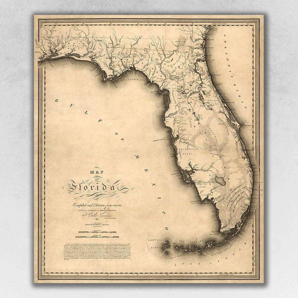 16" x 20" c1823 Early Map Of Florida Vintage Poster Wall Art