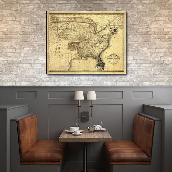 24" x 30" Eagle Map of America c1833 Vintage Poster Wall Art