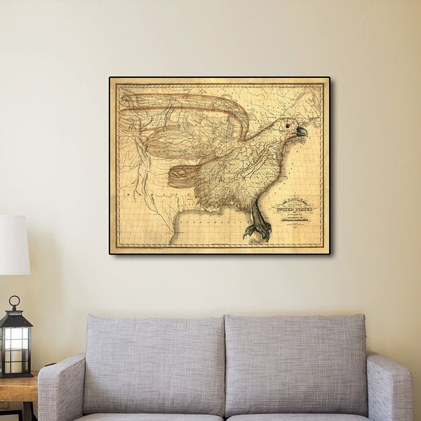 24" x 30" Eagle Map of America c1833 Vintage Poster Wall Art