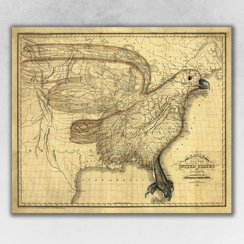 24" x 30" Eagle Map of America c1833 Vintage Poster Wall Art