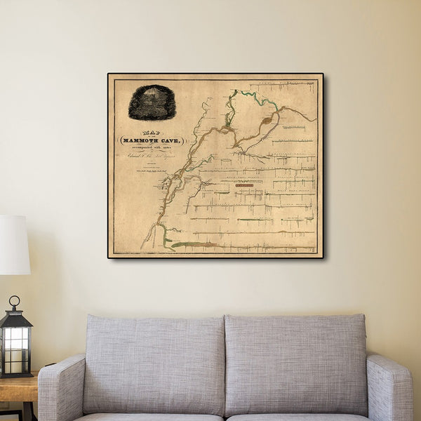 24" x 28" Map of Kentucky Mammoth Cave Vintage Poster Wall Art