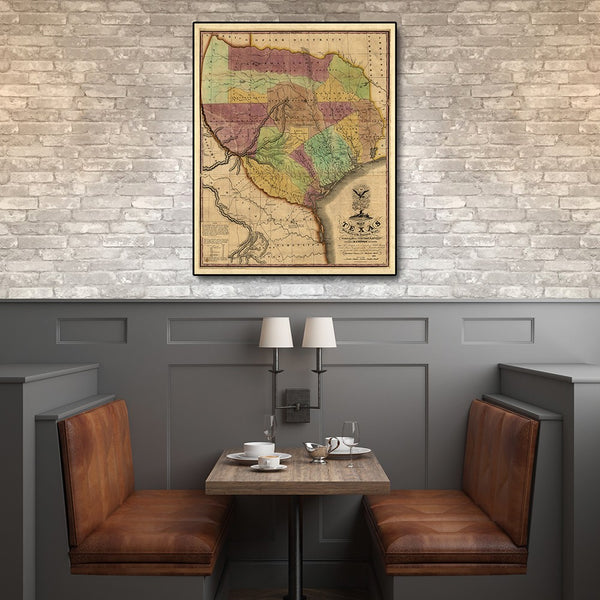 24" x 30" Texas and Surroundings c1837 Vintage Map Poster Wall Art