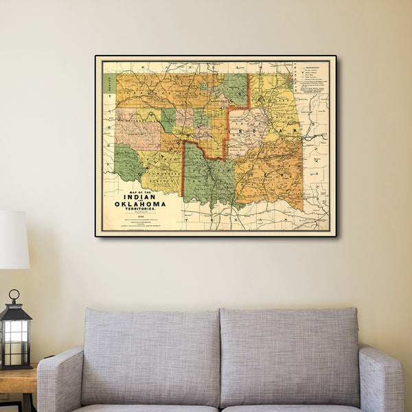 20" x 28" Map of Indian and Oklahoma Territories Vintage Poster Wall Art