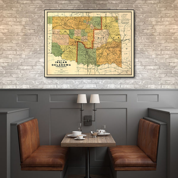 20" x 28" Map of Indian and Oklahoma Territories Vintage Poster Wall Art