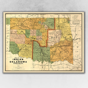 18" x 24" Map of Indian and Oklahoma Territories Vintage Poster Wall Art