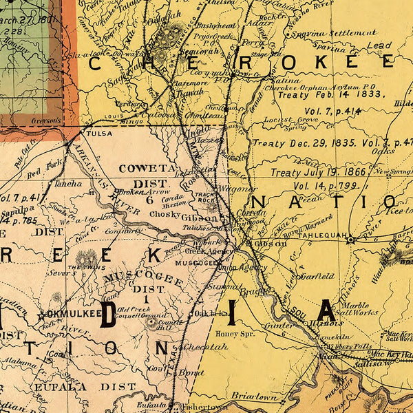 18" x 24" Map of Indian and Oklahoma Territories Vintage Poster Wall Art