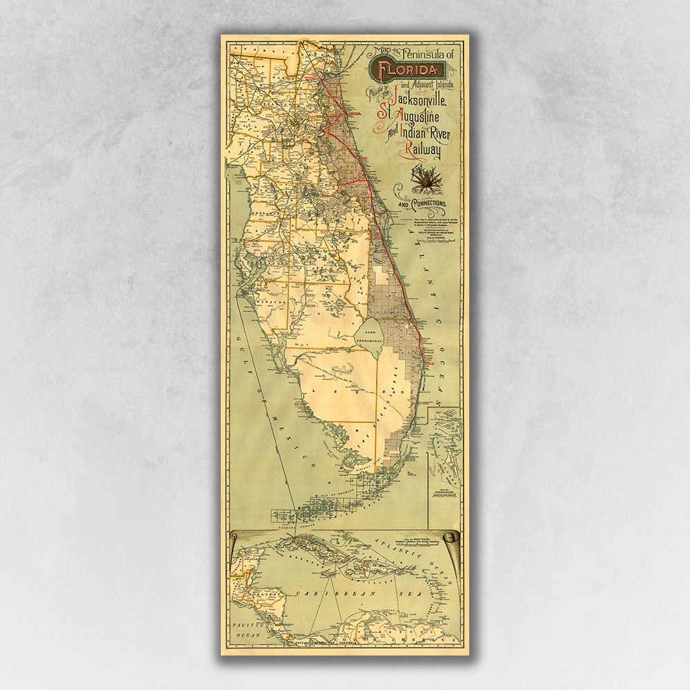 24" x 60" Map of Jacksonville Florida Vintage Poster Wall Art