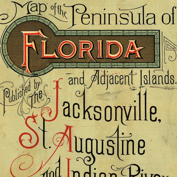 24" x 60" Map of Jacksonville Florida Vintage Poster Wall Art