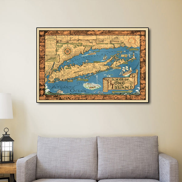 16" x 24" Vintage 1933 Map of Long Island Wall Art