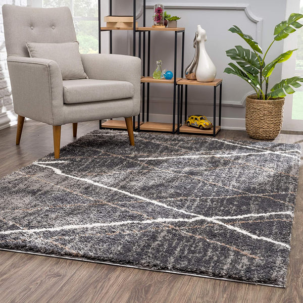 3’ x 5’ Gray Modern Distressed Lines Area Rug