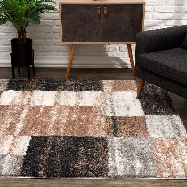 3’ x 5’ Beige Modern Blocks Area Rug