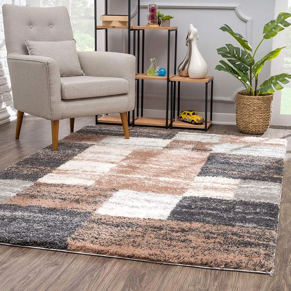 3’ x 5’ Beige Modern Blocks Area Rug