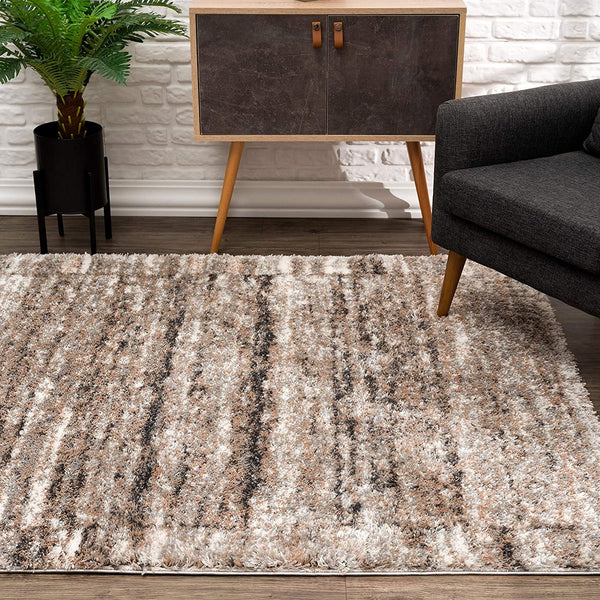 3’ x 5’ Ivory and Brown Retro Mod Area Rug