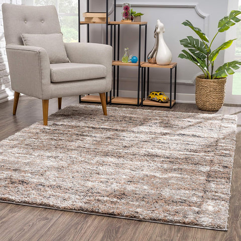 3’ x 5’ Ivory and Brown Retro Mod Area Rug