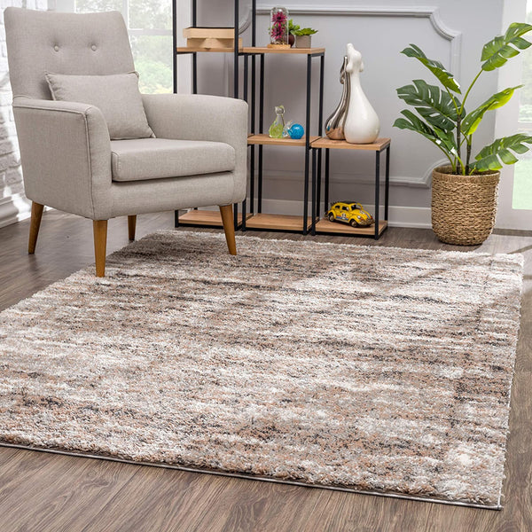 4’ x 6’ Ivory and Brown Retro Mod Area Rug