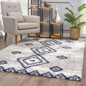 3’ x 5’ Gray and Navy Boho Chic Area Rug