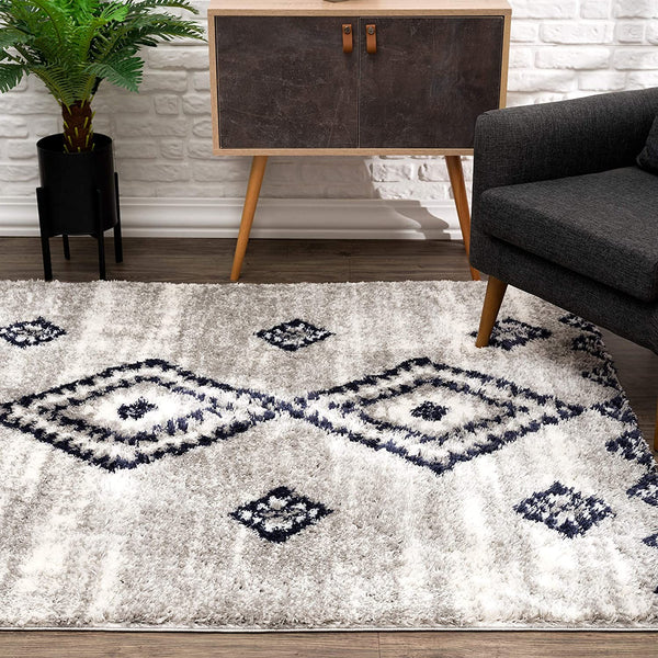 4’ x 6’ Gray and Navy Boho Chic Area Rug