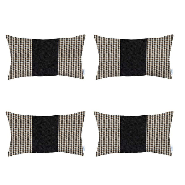 Set of 4 Tan Houndstooth Lumbar Pillow Covers