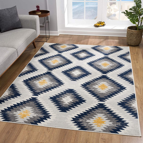 2’ x 4’ Blue and Gray Kilim Pattern Area Rug