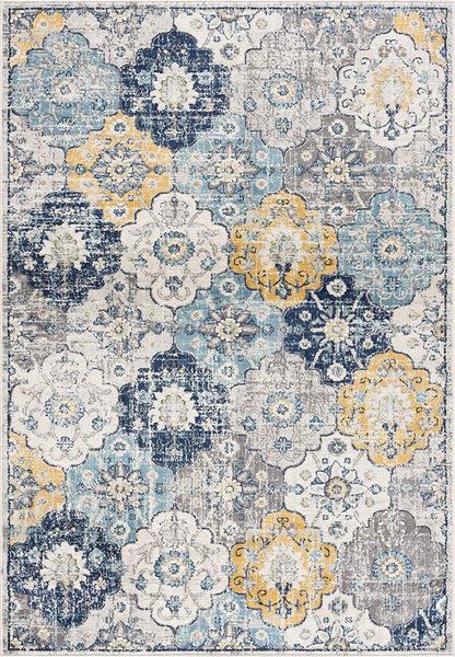 2’ x 10’ Blue Distressed Floral Runner Rug