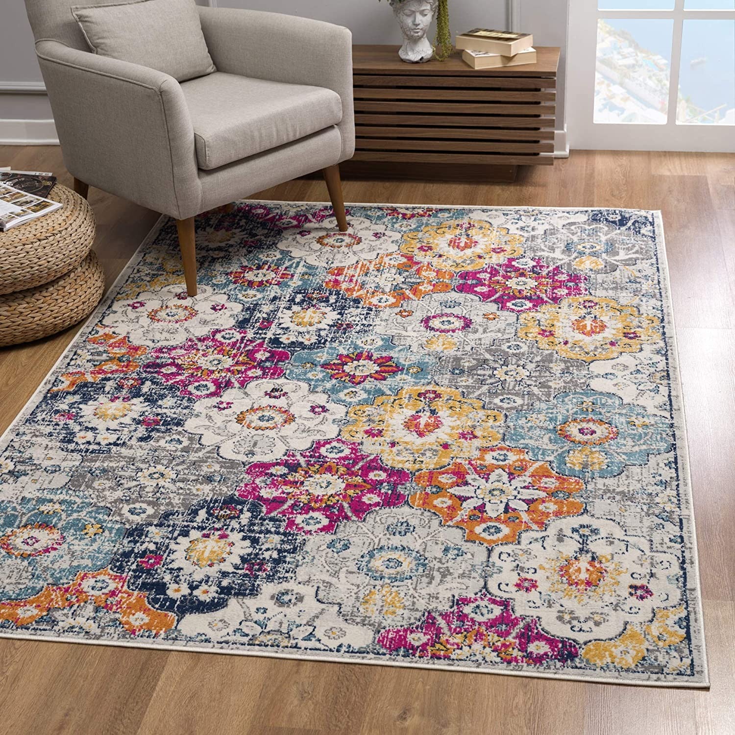 2’ x 5’ Rust Distressed Floral Area Rug