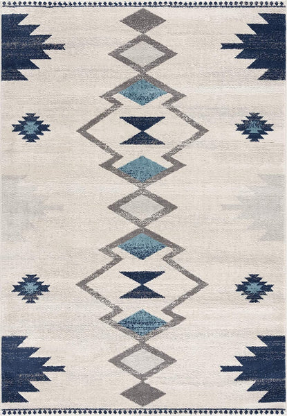 2’ x 8’ Navy and Ivory Tribal Pattern Runner Rug