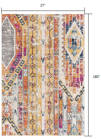 2’ x 15’ Gold and Ivory Distressed Tribal Runner Rug