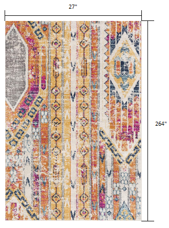 2’ x 22’ Gold and Ivory Distressed Tribal Runner Rug