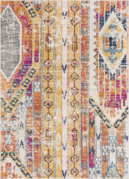 2’ x 5’ Gold and Ivory Distressed Tribal Area Rug